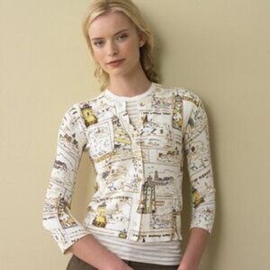 New J. Crew novelty lighthouse postcard Egyptian cotton cropped cardigan sweater